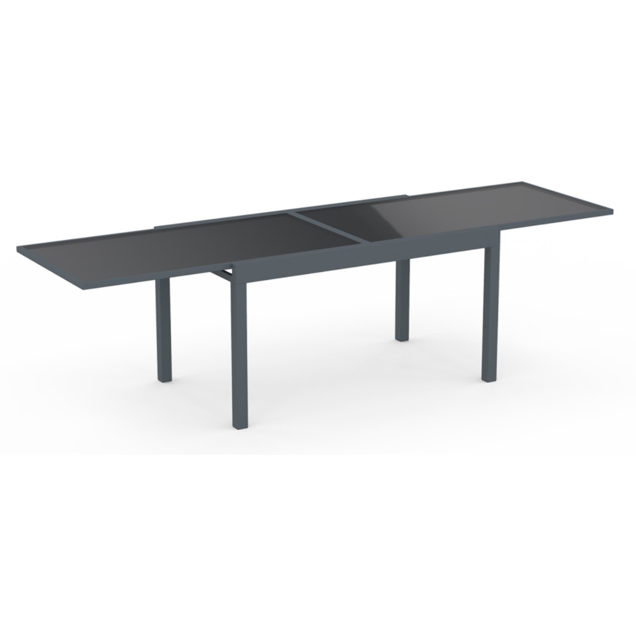Table de jardin extensible en verre trempé gris foncé 135-270cm