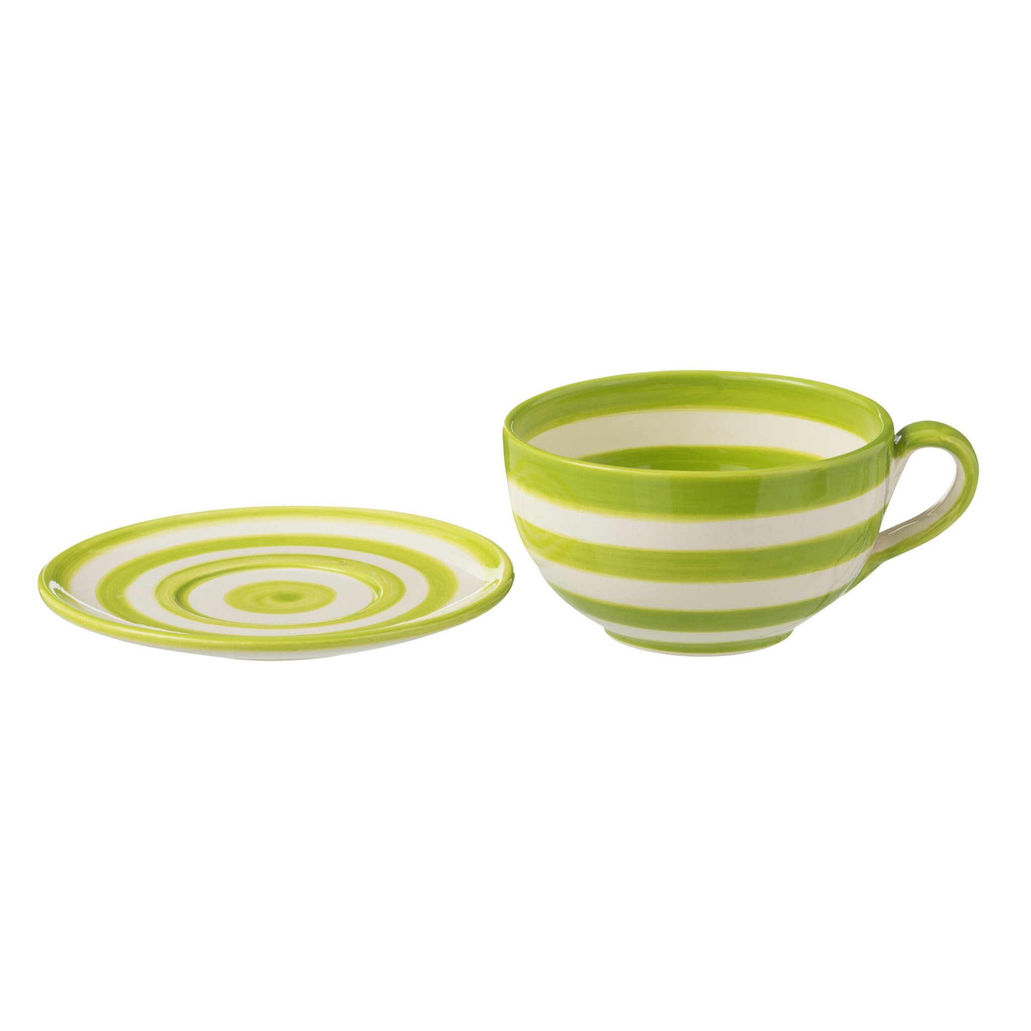 J-Line tasse + sous-tasse Granada Stripes - céramique - blanc/vert