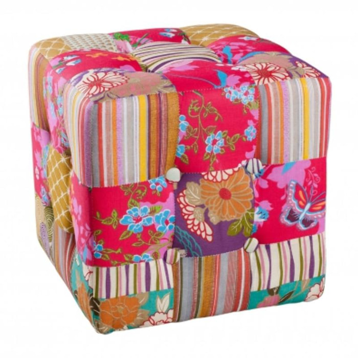 ARTHUR - Pouf carré 35x35cm tissu bohème multicolore