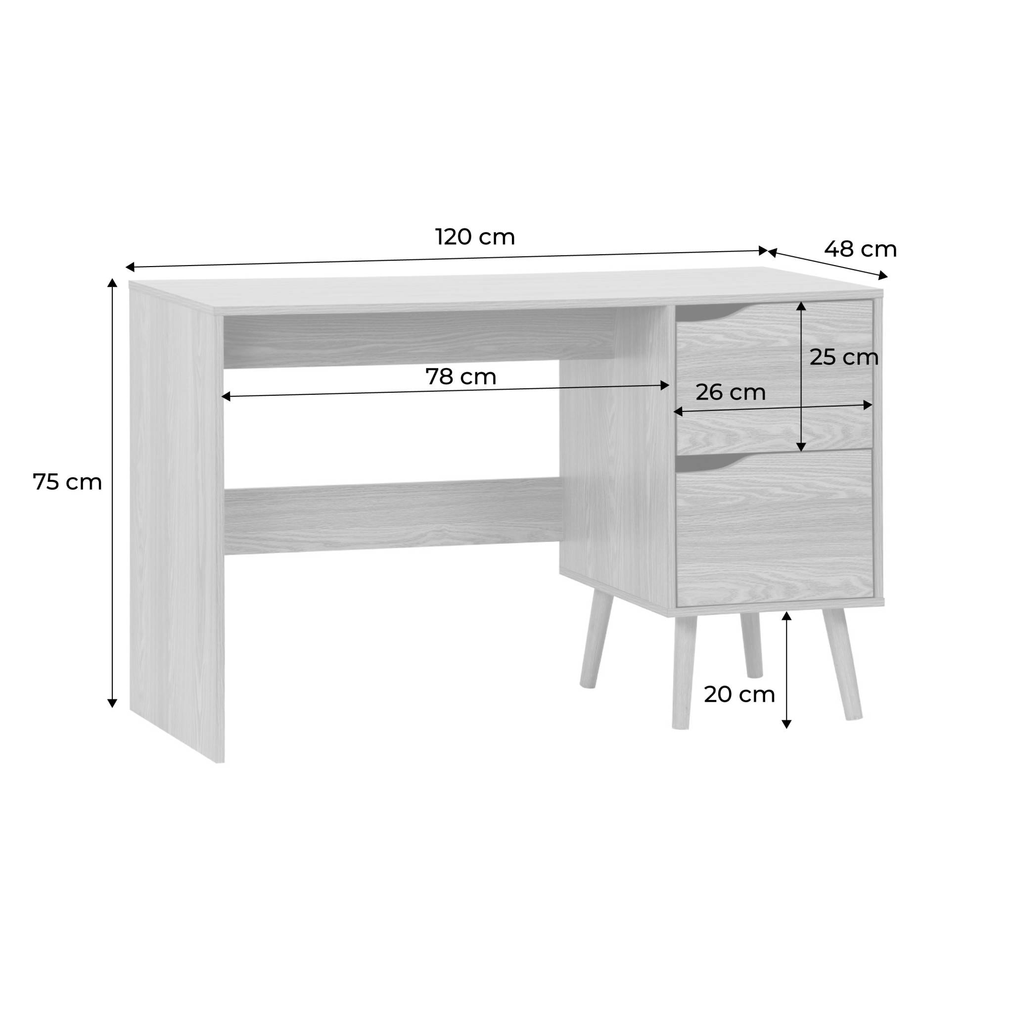 Bureau à 2 tiroirs effet frêne