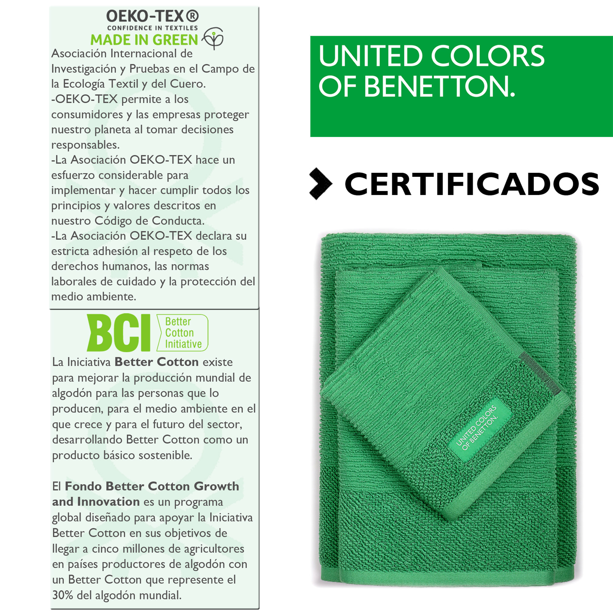 PACK DE 2 SET DE 3 TOALLAS DE BAÑO EN COLOR VERDE  Y BEIGE - BENETTON