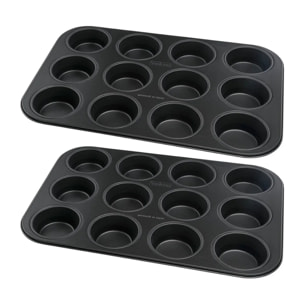 Lot de 2 moules à gâteaux 38,5/26,5/3 cm en acier Black metallic Black mettallic Zenker  Black mettallic