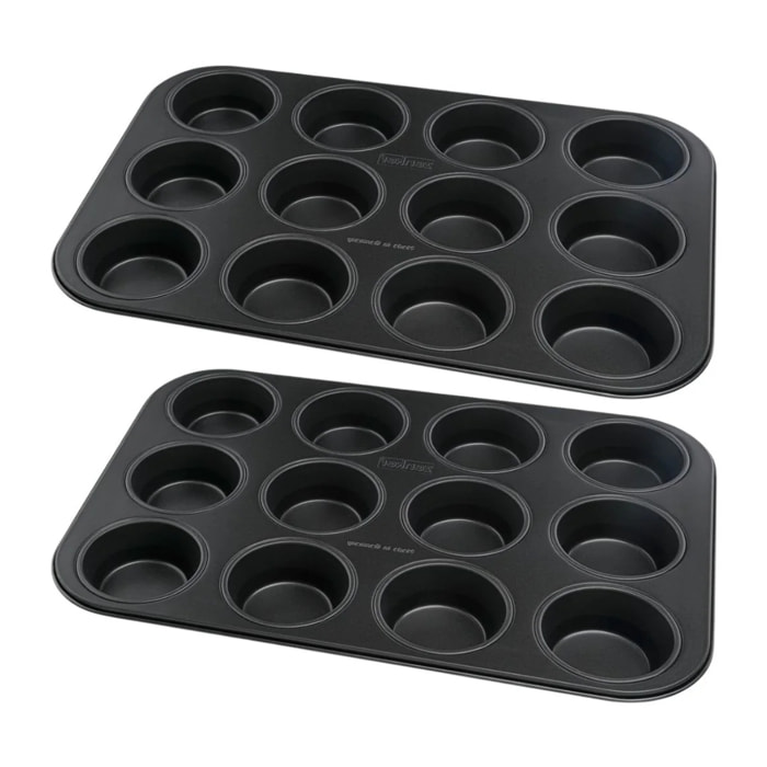 Lot de 2 moules à gâteaux 38,5/26,5/3 cm en acier Black metallic Black mettallic Zenker  Black mettallic