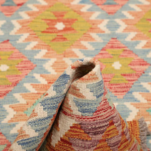 Tapis kilim, motif géométrique authentique, tissé plat, TABIL