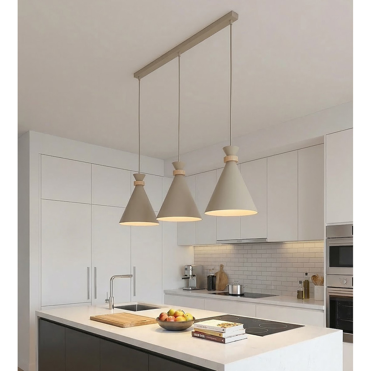 Lampada a sospensione ZERO in acciaio beige e legno