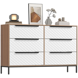 Cómoda con 6 Cajones de Tela, Cómoda para Dormitorio, Frentes con Patrón de Diamante, Cajonera para Salón, Oficina, Vestidor, Natural y Blanco