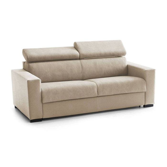 Divano fisso Micaela, Divano a 2 posti Large, 100% Made in Italy, Sofà Soggiorno, in tessuto imbottito, con poggiatesta regolabili e Braccioli slim, Cm 180x95h85, Beige