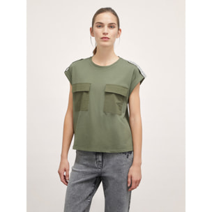 Motivi - T-shirt con mostrine di paillettes - Verde