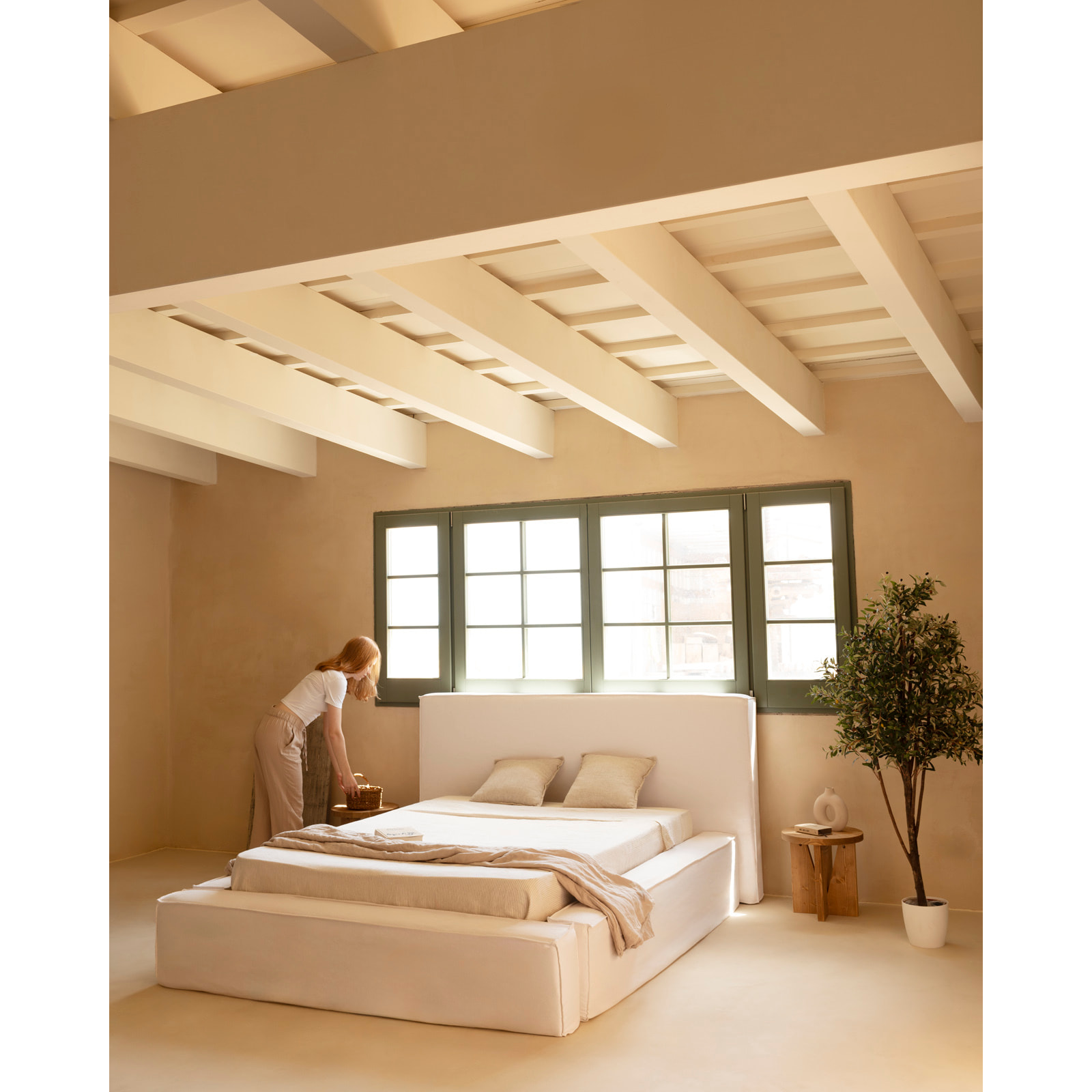 Lit déhoussable en lin blanc pour les matelas en différentes tailles