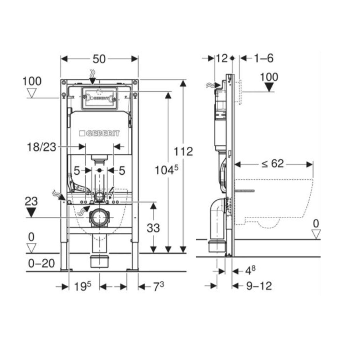 DUOFIXBasic pour toilettes suspendues, avec réservoir Delta, pour boutons de commande Delta (111.153.00.3)