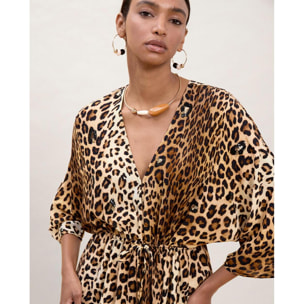 Abito lungo con maniche larghe, stampa animalier