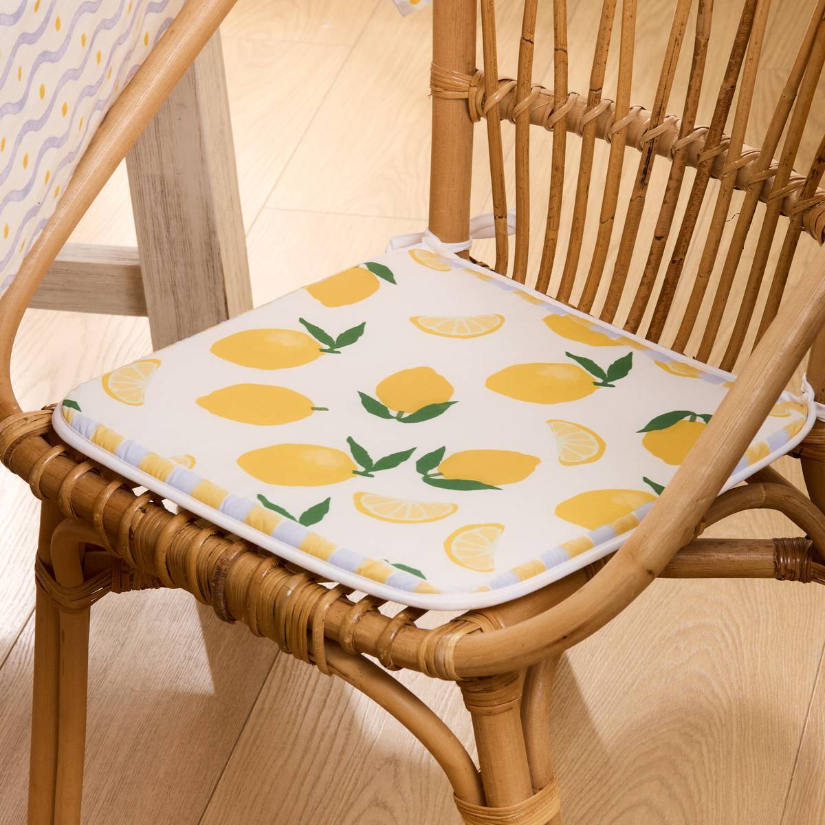 Galette de chaise Fruity 39x39cm imprimé citrons jaunes