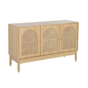 Buffet décor bois et cannage 3 portes teinte naturelle 120 x 40 x 75 cm - Judith
