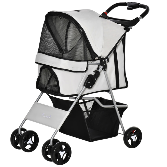 Poussette buggy pour chiens 75L x 46l x 94H cm pliable imperméable tissu 600D Oxford 4 roues gris