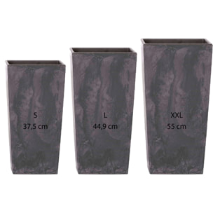 Pack 3 macetas altas de plastico en color antracita con deposito.