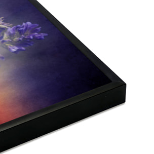 Affiche encadrée – Papillon bleu sur fleur violette, poésie naturelle Affiche + cadre en métal - Noir