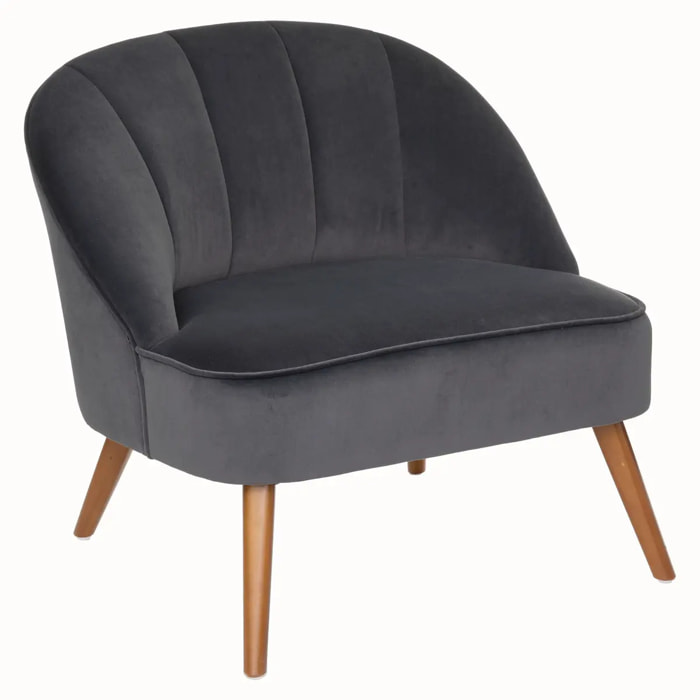 Fauteuil "Naova" - velours - pieds imitation bois - gris