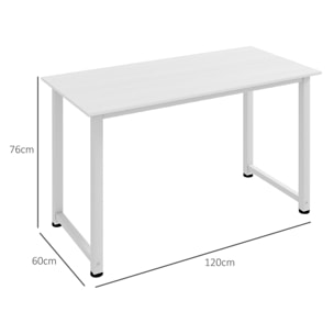 Mesa de Escritorio Moderna Mesa de Estudio con Marco de Acero y Pies Ajustables Mesa de Ordenador para Oficina Hogar 120x60x76 cm Blanco