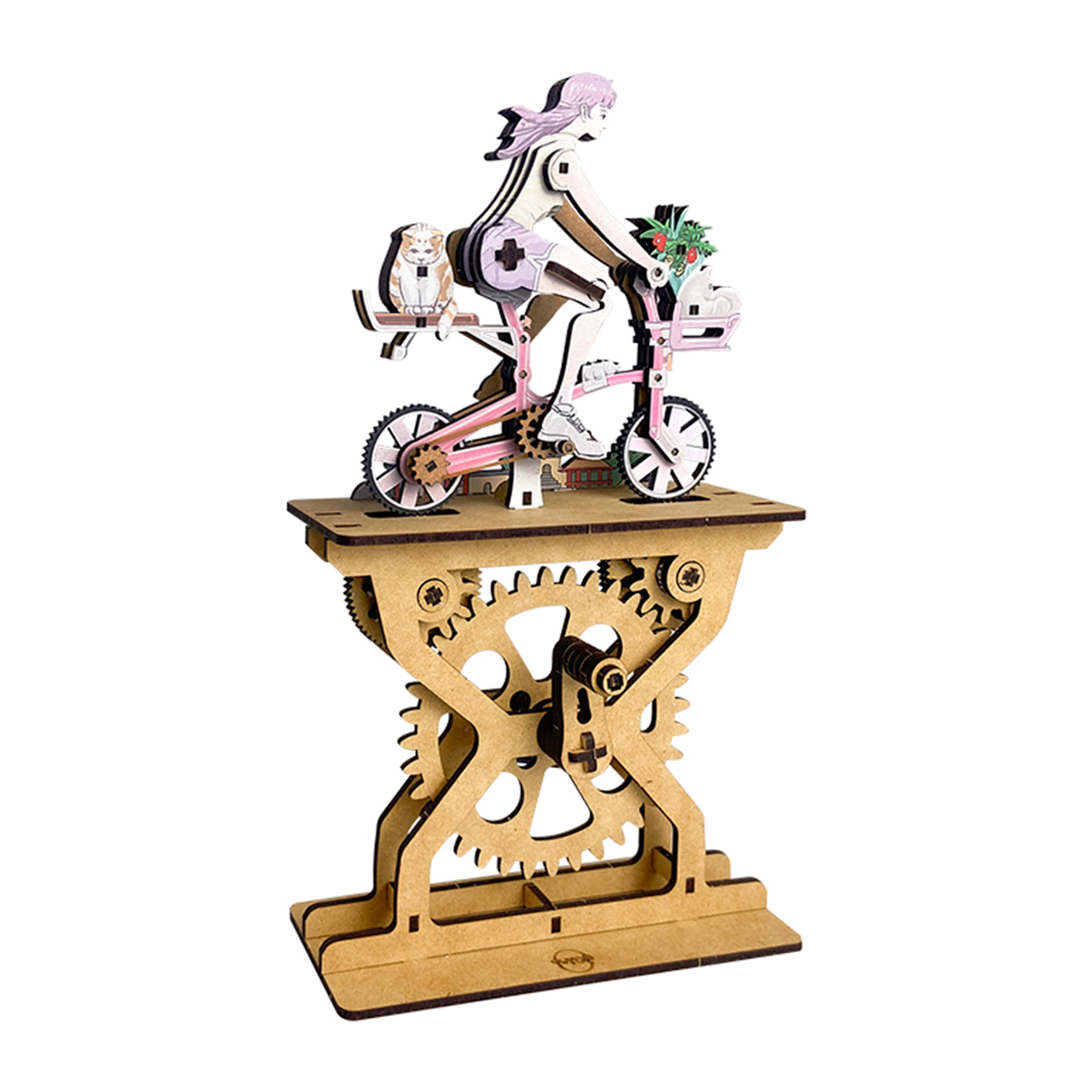 Maqueta de Madera 3D, con movimiento mecánico diseño de Amantes de la bicicleta en color - Chicas. 107 piezas.