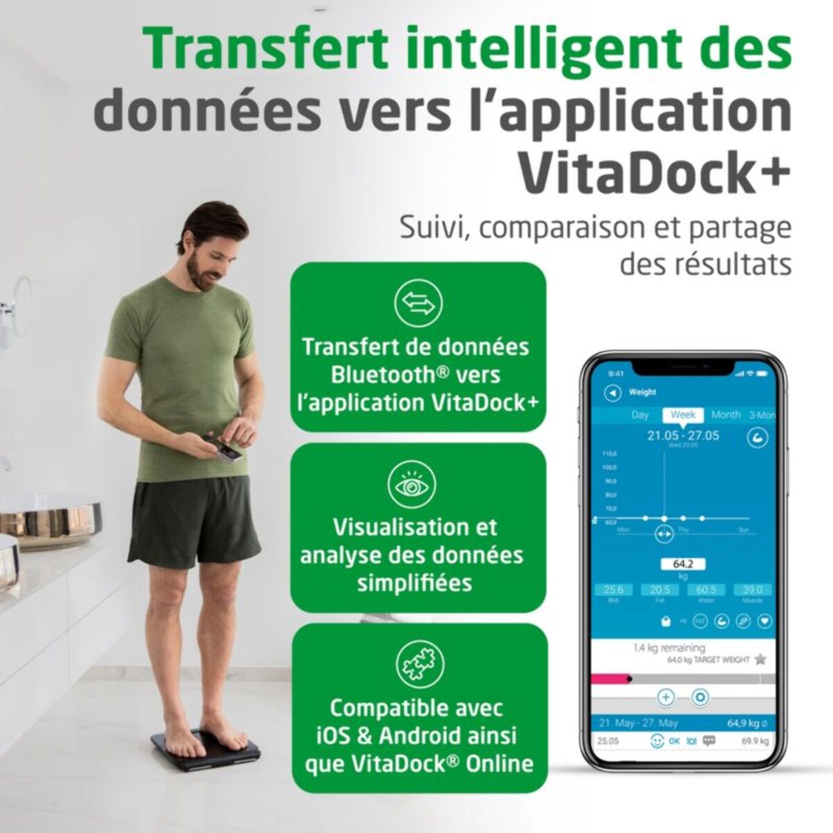 Pèse personne connecté MEDISANA BS 850 analyse corporelle - 8 électrodes