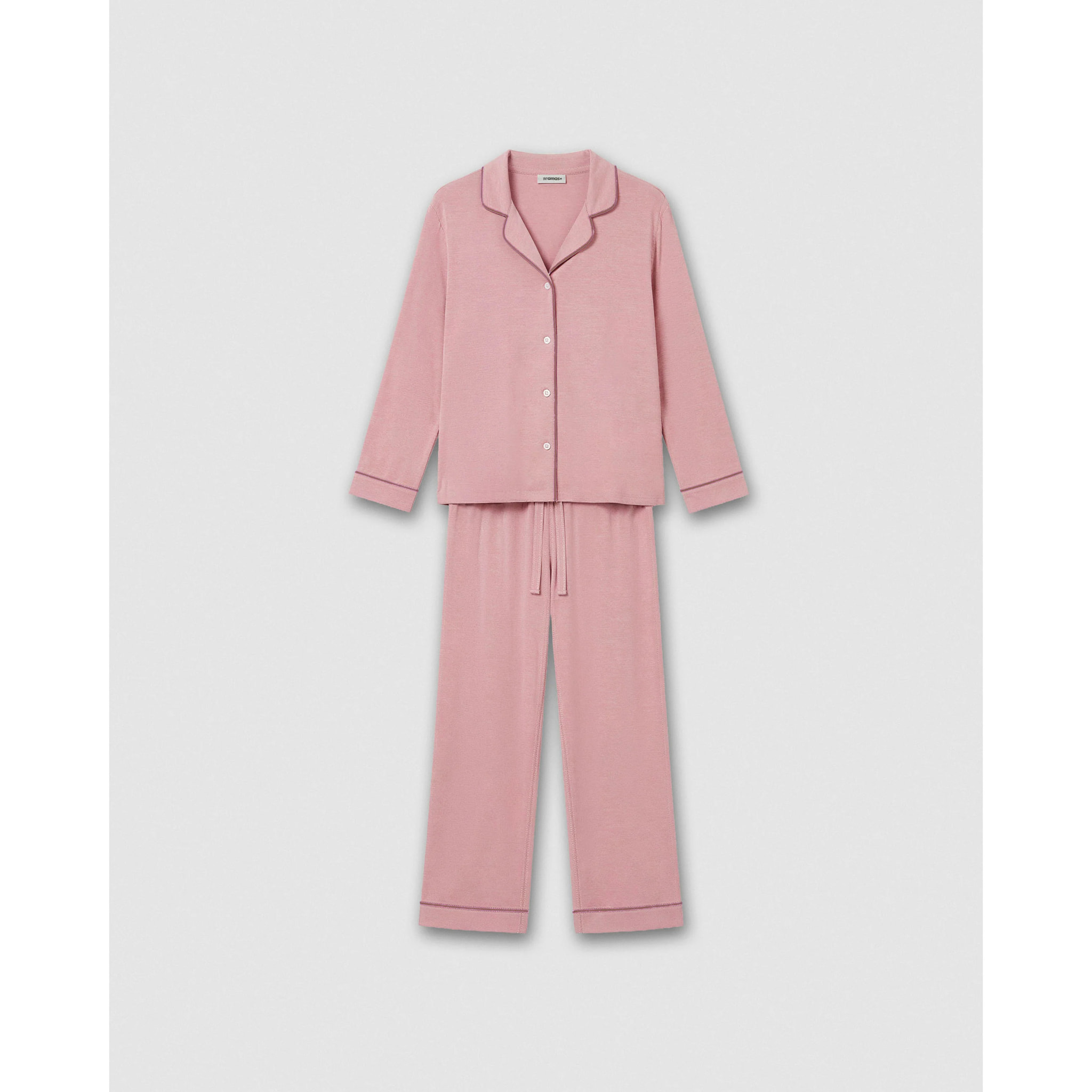 Pijama largo camisero algodón liso rosa