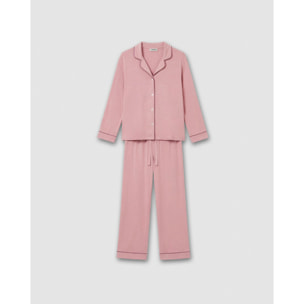 Pijama largo camisero algodón liso rosa