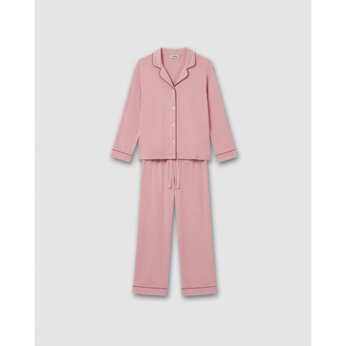 Pijama largo camisero algodón liso rosa
