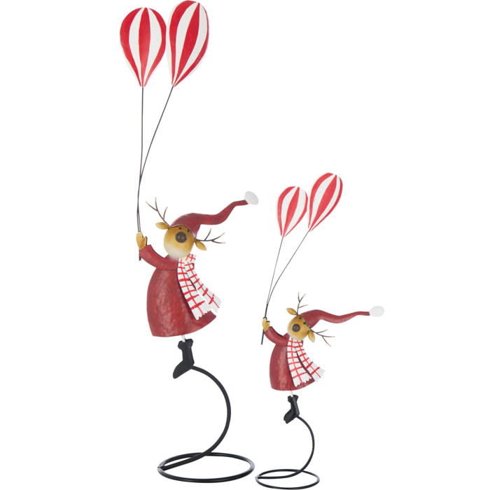 J-Line figurine Renne sur pied + Ballons - métal - rouge - small