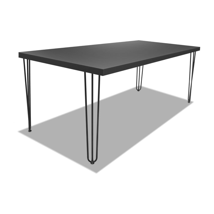 Tavolo da pranzo 160x90cm in legno e metallo con piedi triangolari e ripiano in colore nero