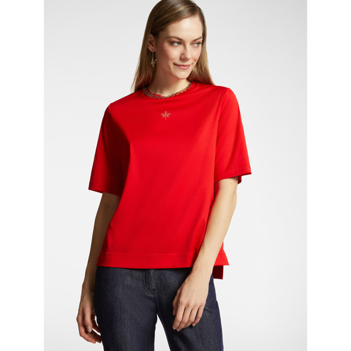 Elena Mirò - Camiseta con pequeña libélula de strass - Rojo