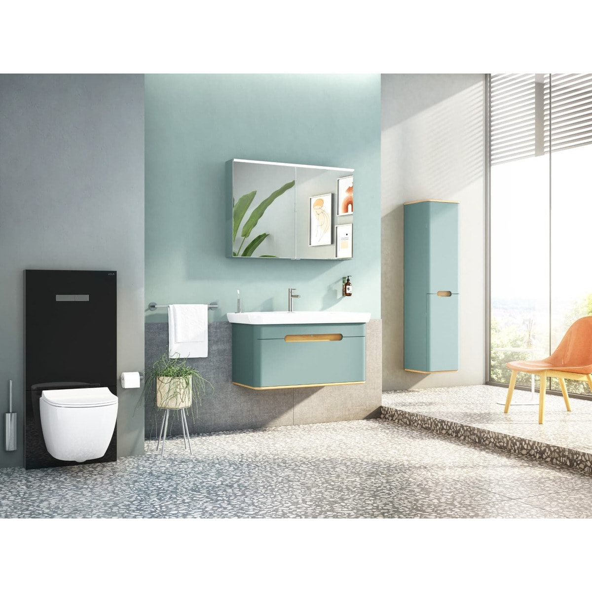 Vitrus bâti-support design pour WC suspendus avec plaque de commande, verre de sécurité, noir (870-5761-01)