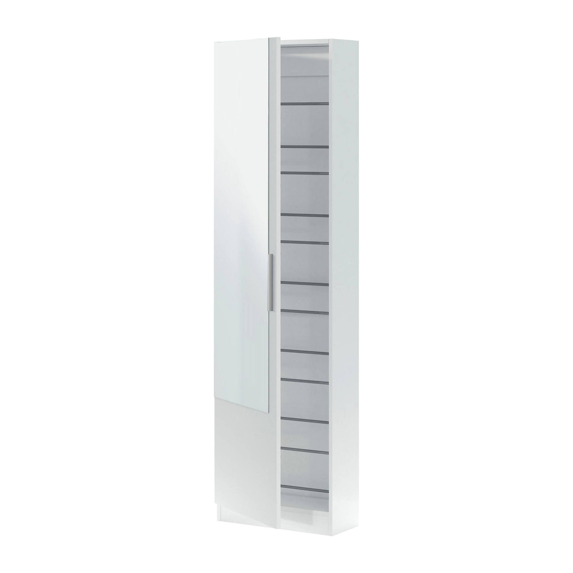 Scarpiera Euro, Armadio portascarpe alta a 1 anta, Mobile portascarpe moderno, Armadio da ingresso con specchio, 50x22h180 cm, Bianco
