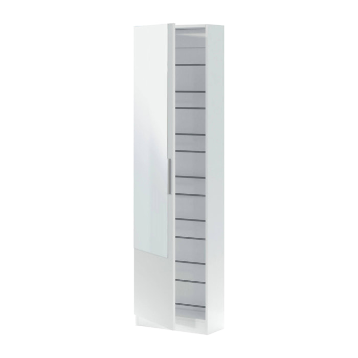 Scarpiera Euro, Armadio portascarpe alta a 1 anta, Mobile portascarpe moderno, Armadio da ingresso con specchio, 50x22h180 cm, Bianco