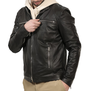 Giubbino in pelle di vitello nappa Marrone-Slim Fit