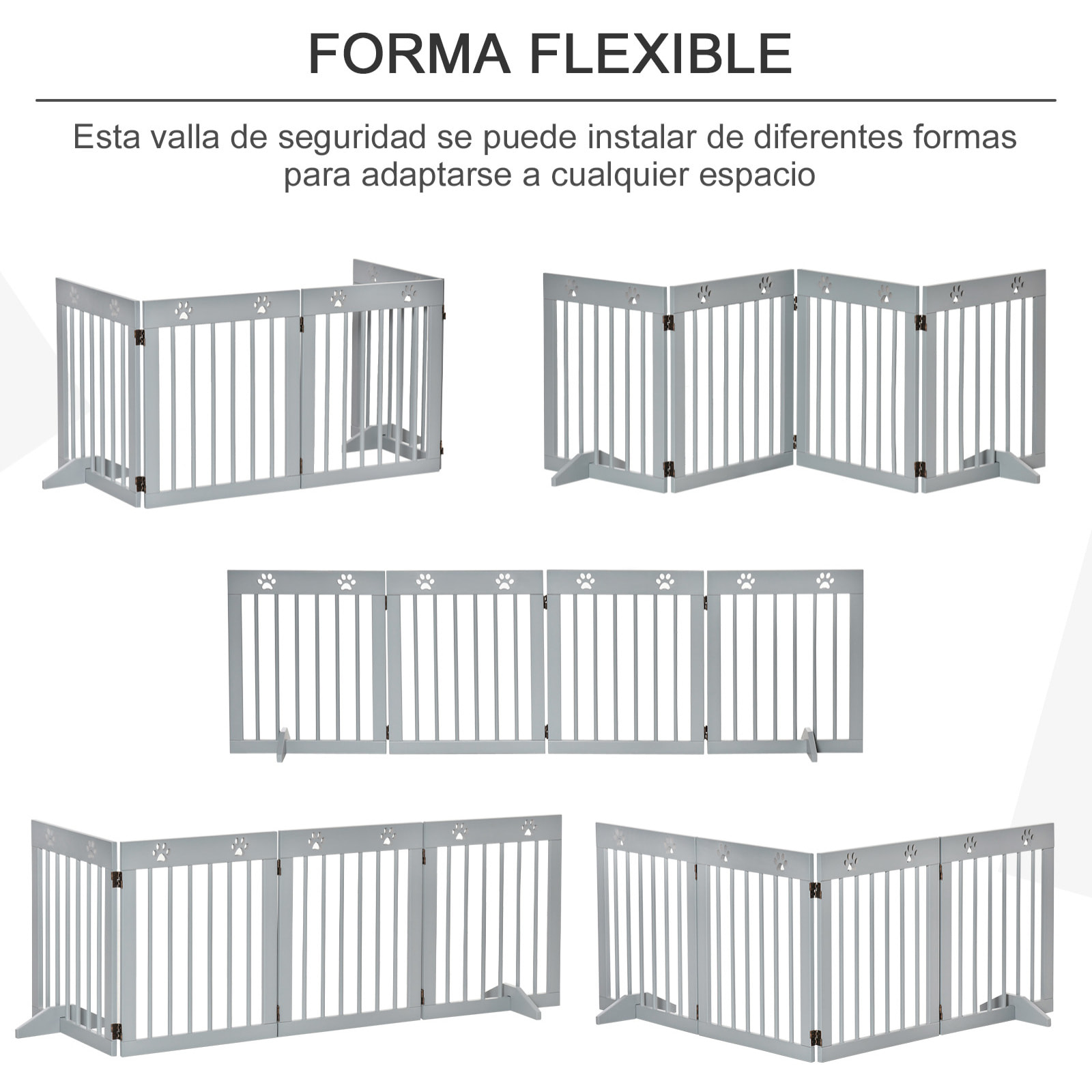 Barrera para Perros Plegable de 4 Paneles Barrera de Seguridad para Perros con Estructura de Madera y Patas de Apoyo para Pasillo Escalera 204x30x61 cm Gris Claro