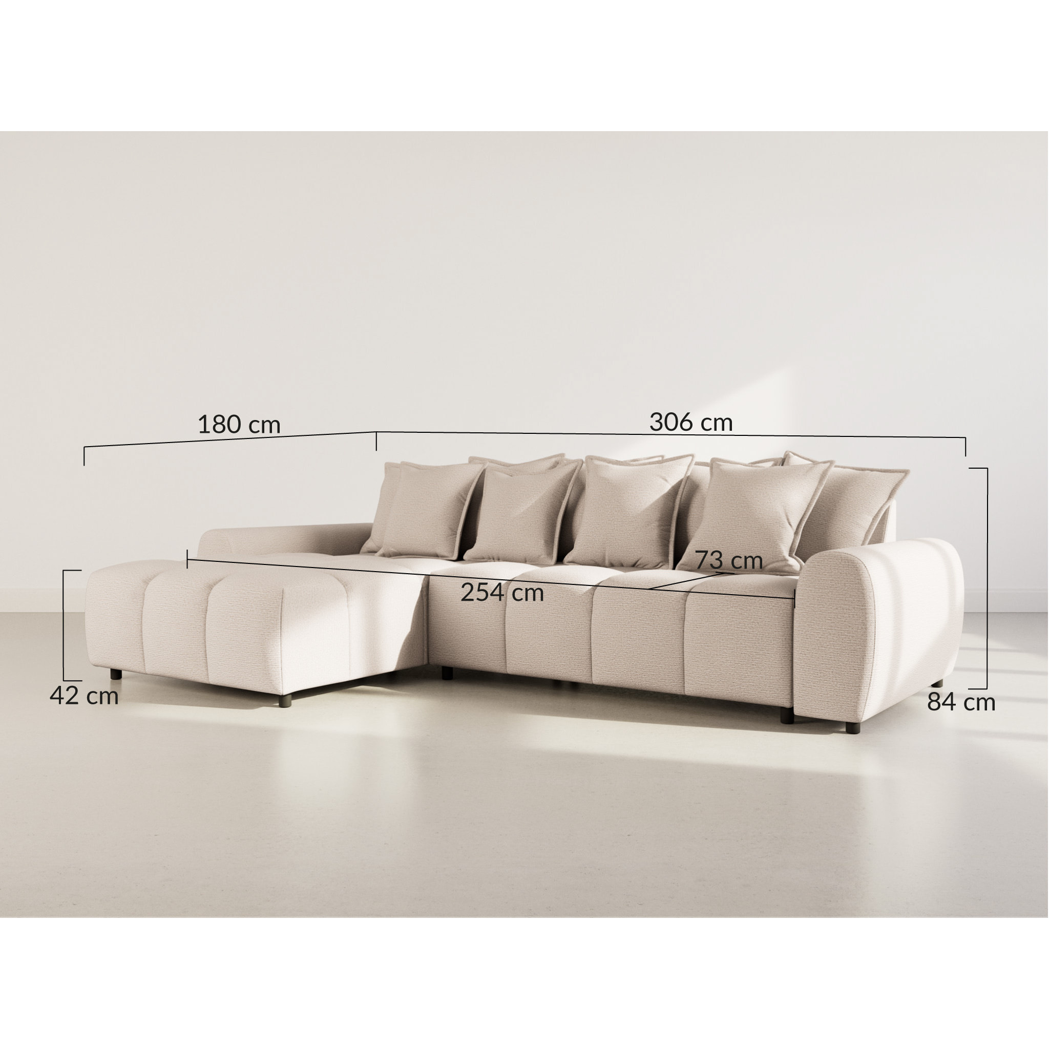 Adelaide - canapé d'angle réversible 4 places en tissu texturé - Beige