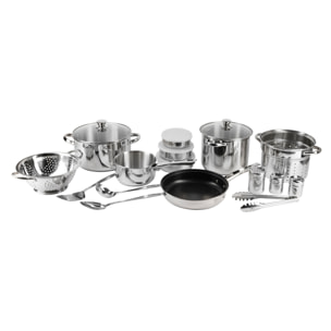 Juego de 18 pzs bateria de cocina acero inox ind lula