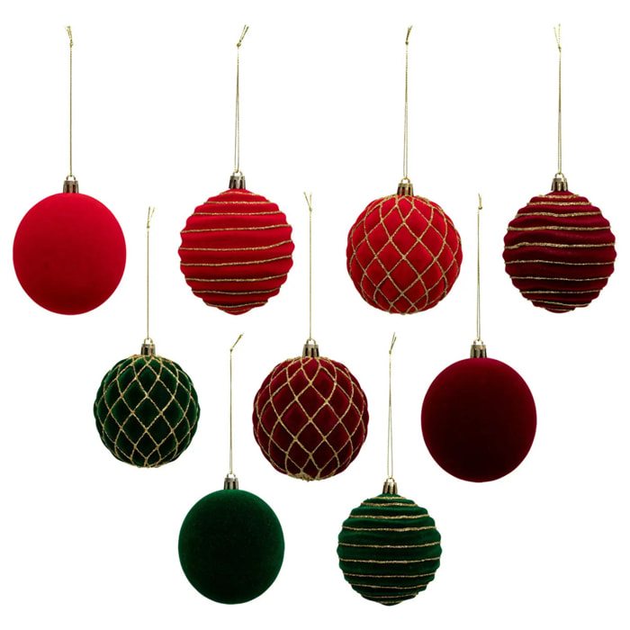 Boule de Noël pailletté rouge x9 80mm