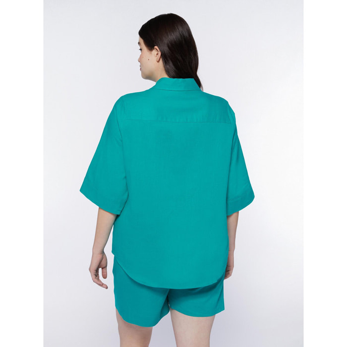 Fiorella Rubino - Camisa relaxed fit de lino y viscosa - Green Water