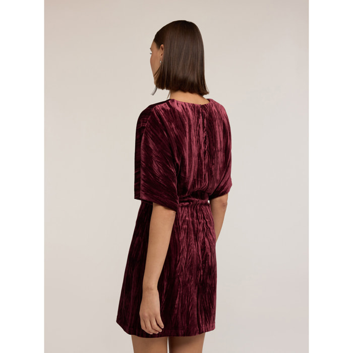 Motivi - Vestito a kimono in velluto plissé - Bordeaux