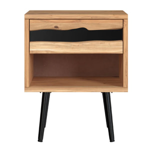 Table de chevet en bois d'acacia et métal, 1 tiroir et 1 niche - Alabama