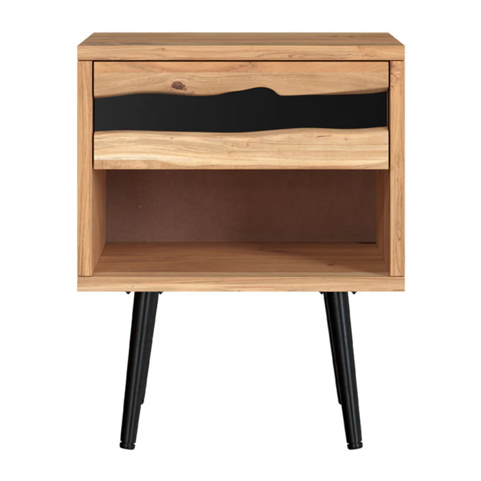 Table de chevet en bois d'acacia et métal, 1 tiroir et 1 niche - Alabama