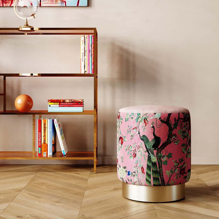Tabouret Cherry paon rose et laiton Kare Design