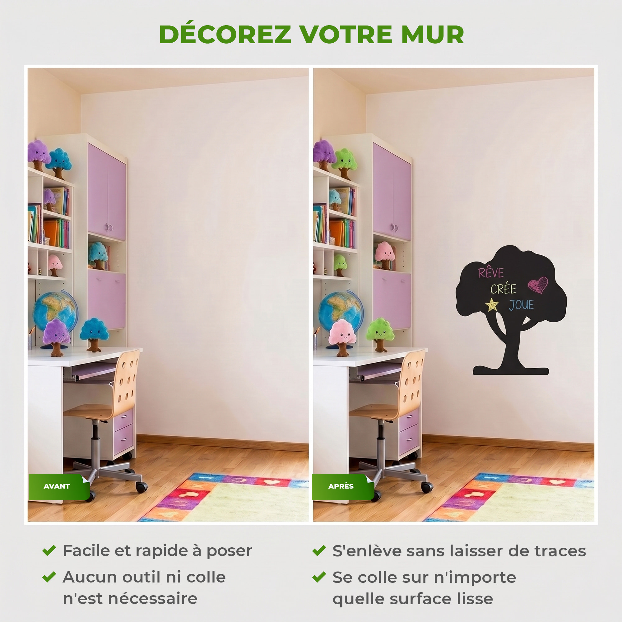 Sticker ardoise tableau noir - stickers muraux adhésif effaçable - GRAND ARBRE