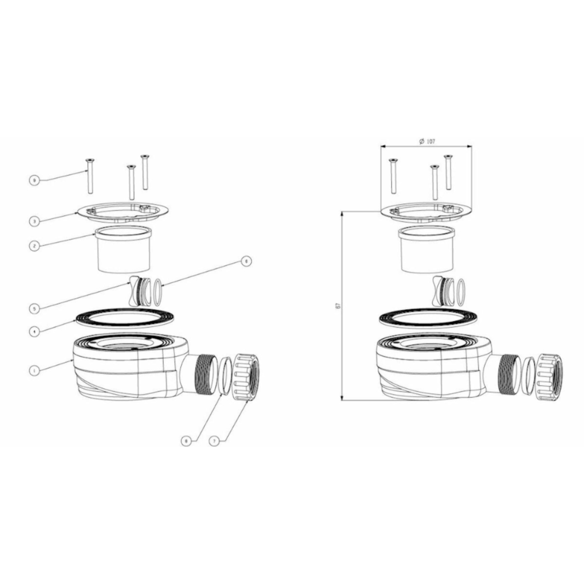 Porte coulissante 90x90 + receveur gris avec siphon (HCB-ALD15G-9090)