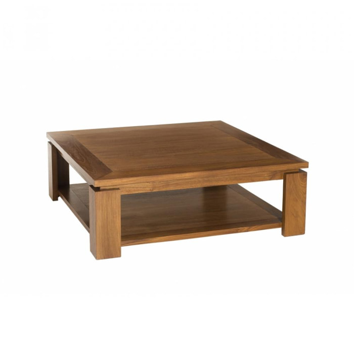 AYAN - Table basse carrée marron sous plateau 90x90cm bois Teck