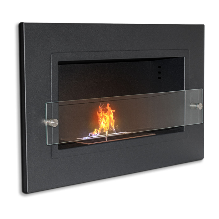 Adriano - Caminetto a bioetanolo da incasso con 1 bruciatore da 1.5L 64x40cm nero