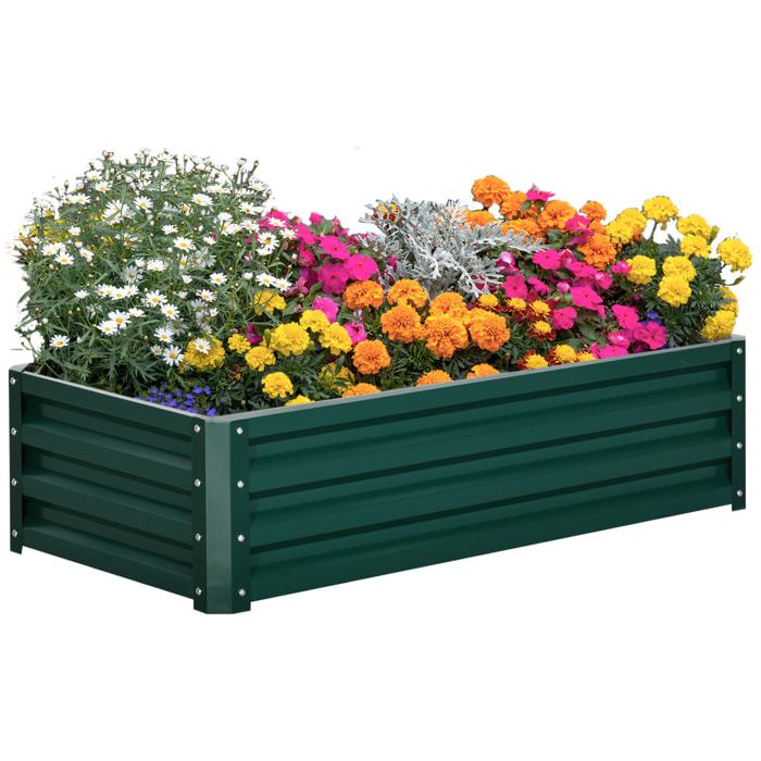 Jardinera Elevada de Acero Galvanizado Huerto Urbano para Cultivar Plantas Flores Hierba Macetero Exterior Rectangular con Fondo Abierto 120x60x30,5 cm Verde