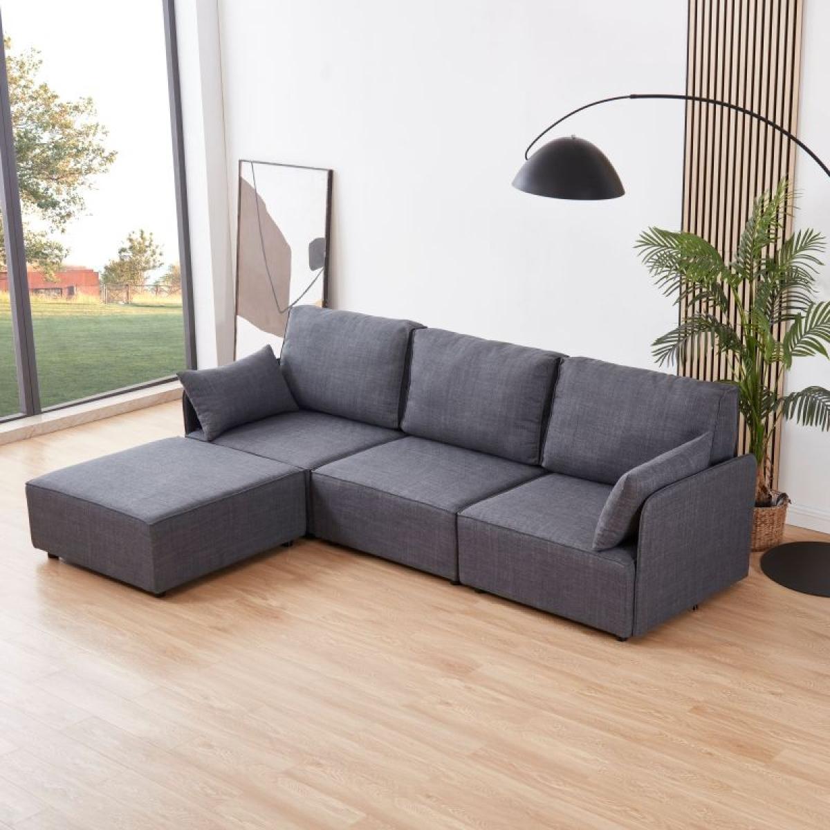 Sofá modular con chaiselongue 3 plazas y brazos Cubiq Gris