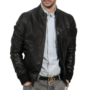 Giubbino in vera pelle di vitello Nero-Slim Fit